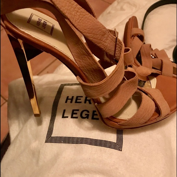 Herve Leger Shoes - Herve Leger Gold and Leather Heels
